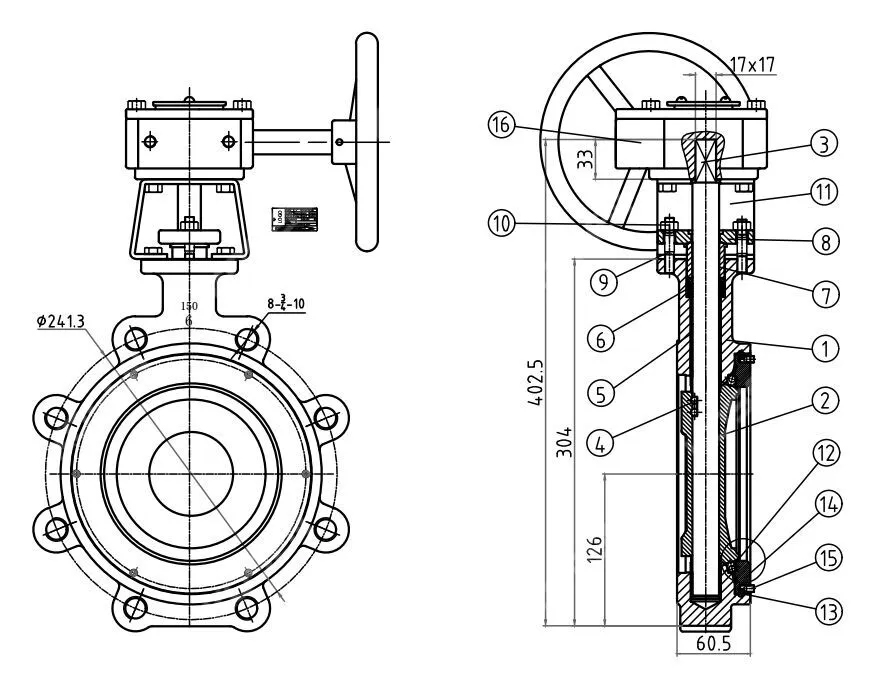 API 609 Category B Butterfly Valve, C95800, 6 IN, CL150, Lug