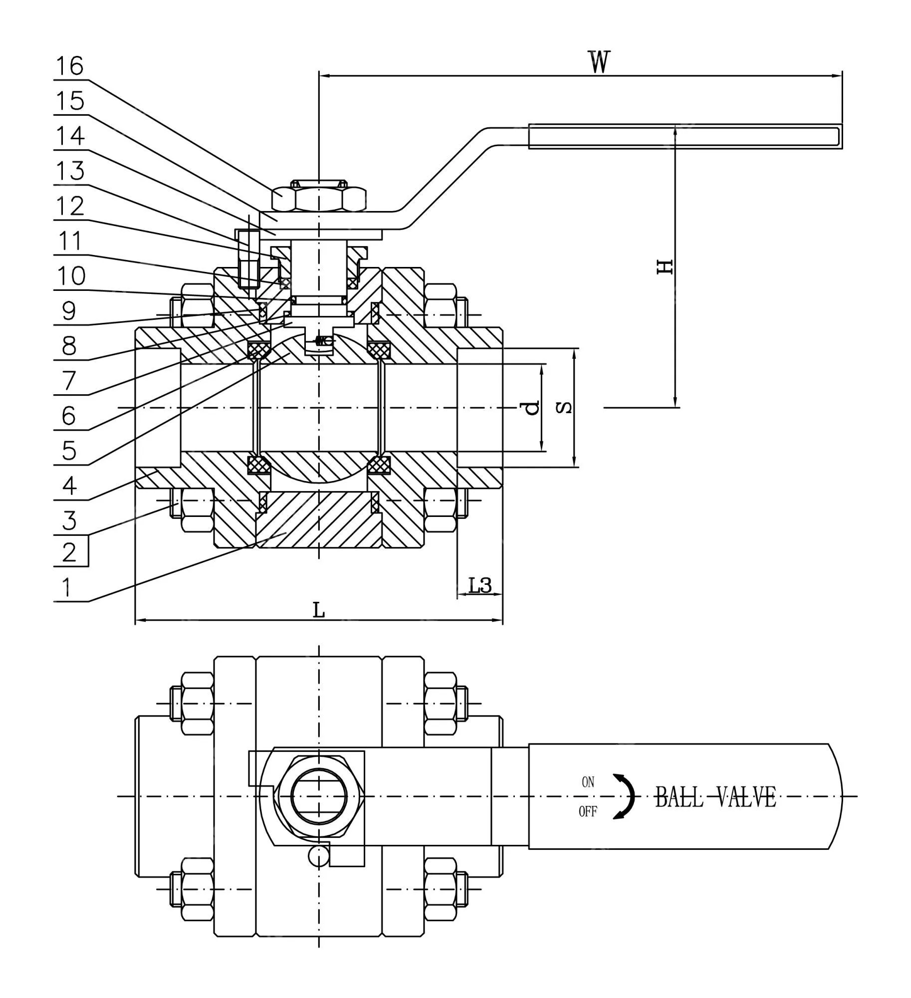 ASME B16.34 Ball Valve, 3 PC, ASTM A105N, 3/4 × 1/2 IN, CL600, SW