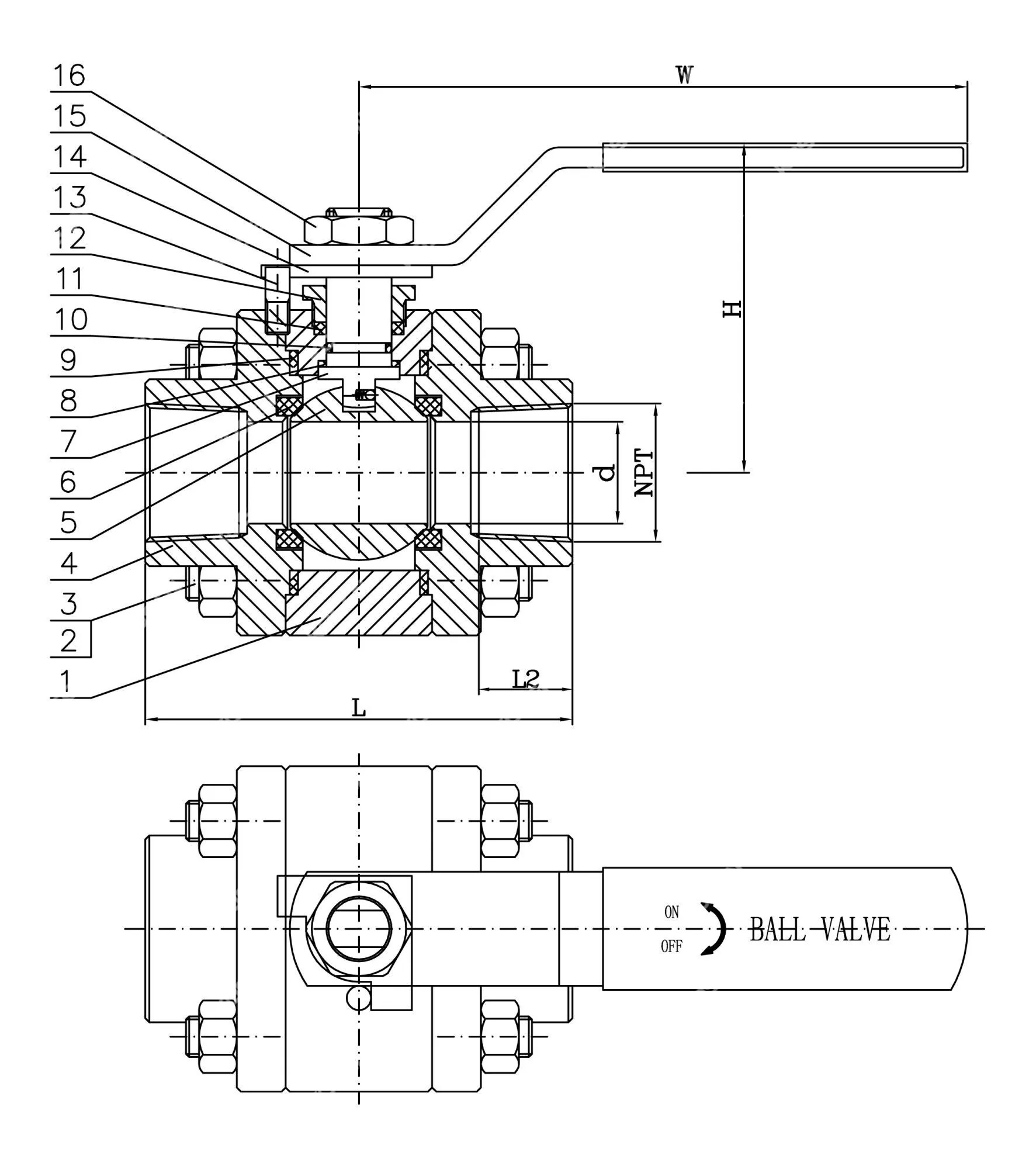 ASTM A105N Ball Valves, ASME B16.34, 1/2 IN, CL800, 3-piece
