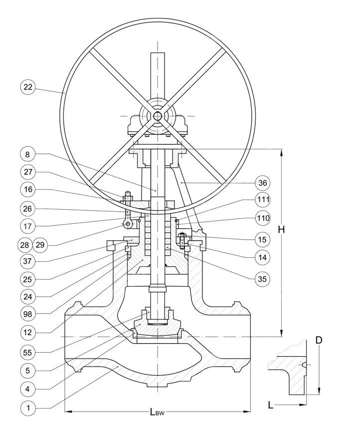 ASTM A216 WCB Globe Valve, BS 1873, 5 Inch, 2500 LB, PSB, BW