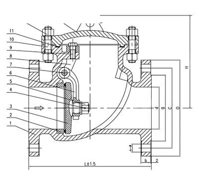 ASTM A216 WCB Swing Check Valve, API 6D, 3 IN, CL300, RF