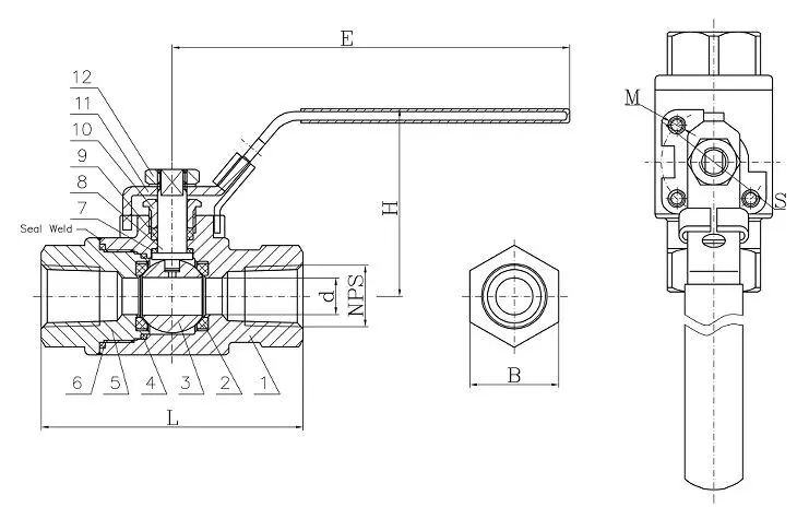 ASTM A351 CF8M Ball Valve, 2PC, 1 Inch, 3600 PSI, Full Port