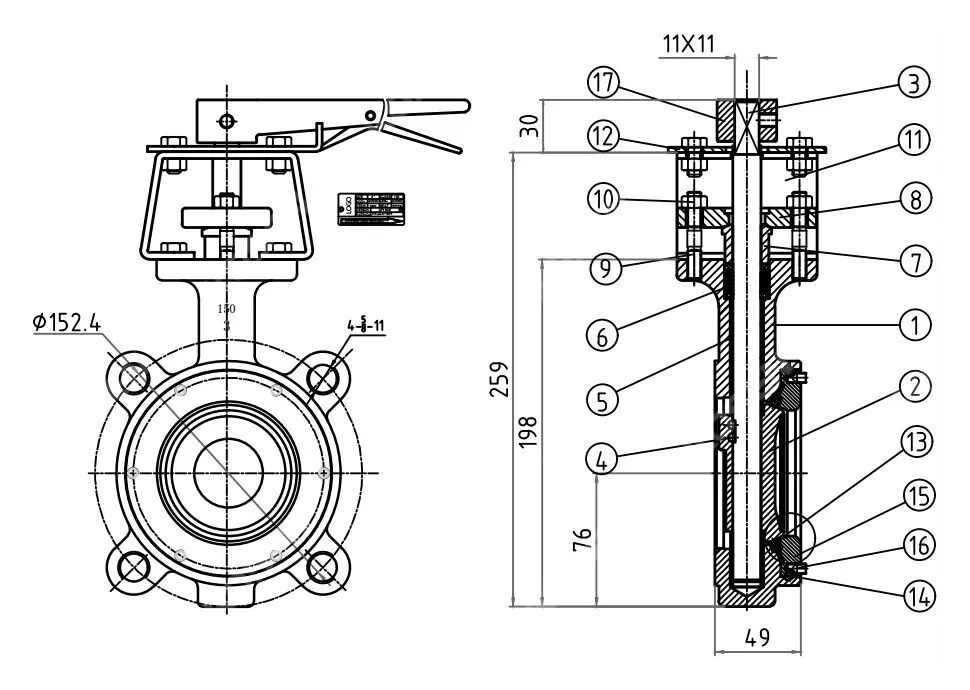 ASTM B148 C95800 Butterfly Valve, API 609 CAT B, 3 IN, CL150