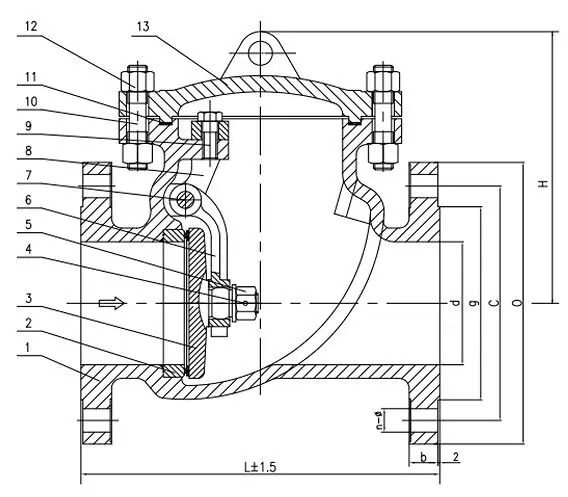 Bolted Bonnet Swing Check Valve, API 6D, ASTM A216 WCB, DN65, PN16