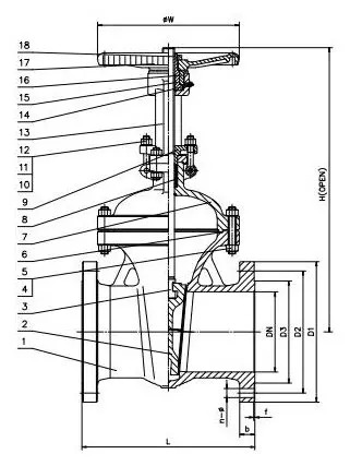 DIN 3352 Wedge Gate Valve, ASTM A216 WCB, 4 IN, CL150, BB