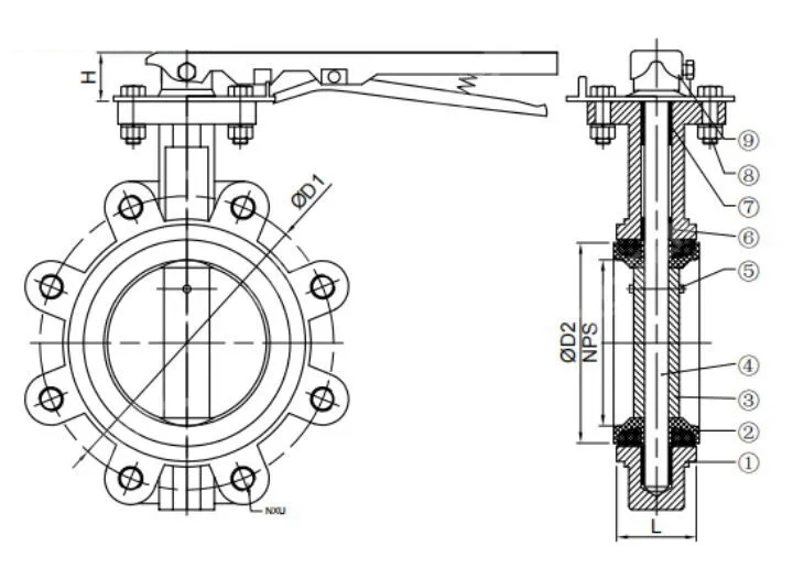 Lug Concentric Butterfly Valve, API 609, GGG40, 4 IN, 150 LB