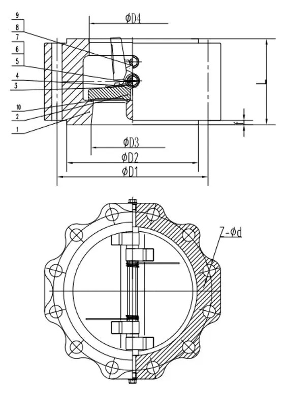 Lug Type Wafer Check Valve, API 594, ASTM A351 CD4MCU, 10 IN