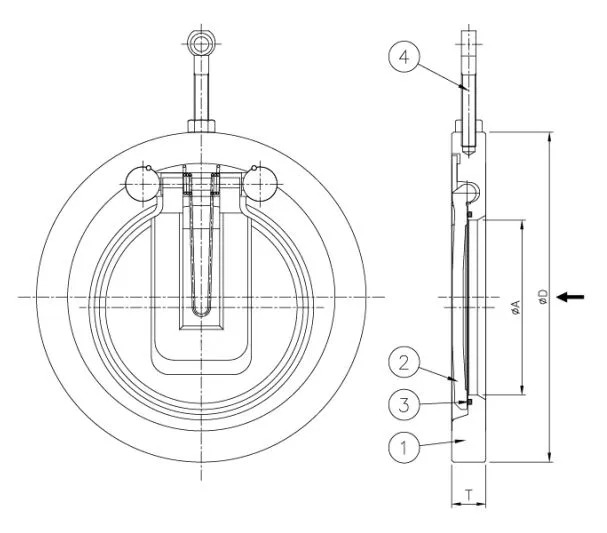 Single Disc Check Valve, API 594, A105N, DN150, PN16, Wafer
