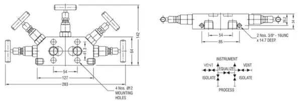 5 Way Manifold Valve, SS 316, 1/2 Inch, 6000 PSI, FNPT Ends