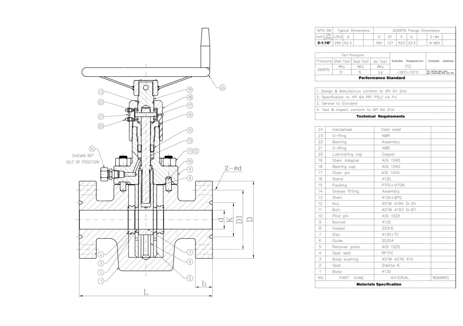 API 6A Slab Gate Valve, AISI 4130, 2-1/16 Inch, 2000 PSI