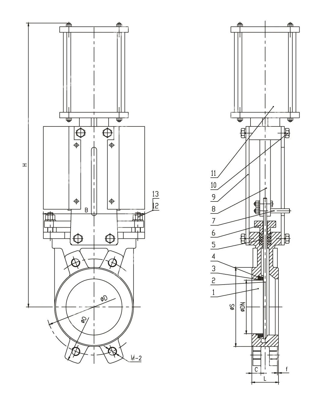 ASTM A351 CF8 Knife Gate Valve, DN200, PN10, 8 IN, Pneumatic