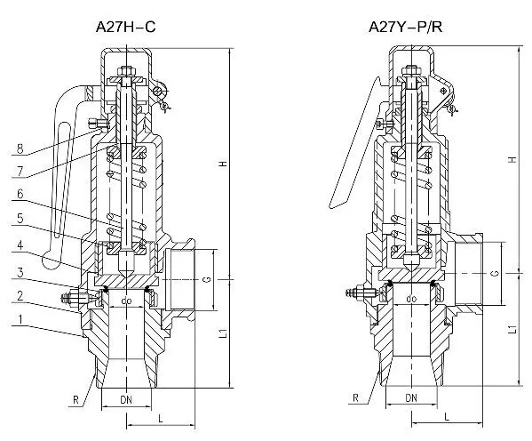 ASTM A351 CF8 Safety Valves, DN50, PN10, Full Lift, Threaded