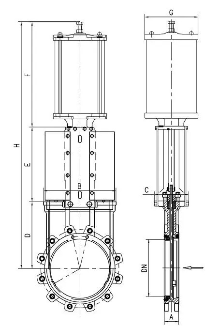 ASTM A351 CF8M Knife Gate Valve, 2 IN, CL150, Unidirectional