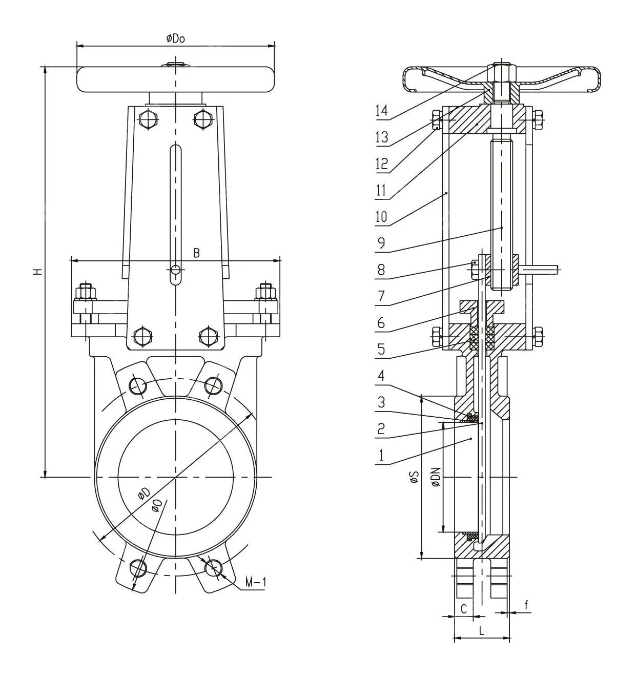 ASTM A351 CF8M Knife Gate Valve, DN600, PN10, Unidirectional
