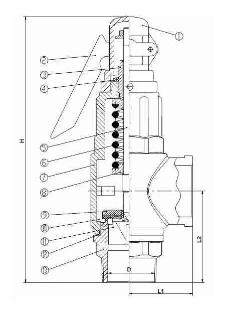 ASTM B62 C83600 Safety Valve, Bronze, DN25, PN10, Threaded