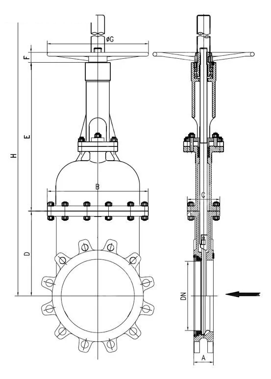 Bolted Bonnet Knife Gate Valve, ASTM A351 CF8M, PN10, Lug