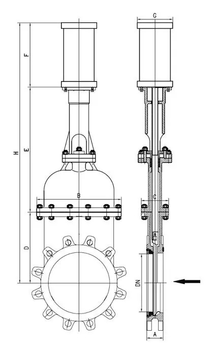 Bolted Bonnet Knife Gate Valves, ASTM A216 WCB, DN200, PN16