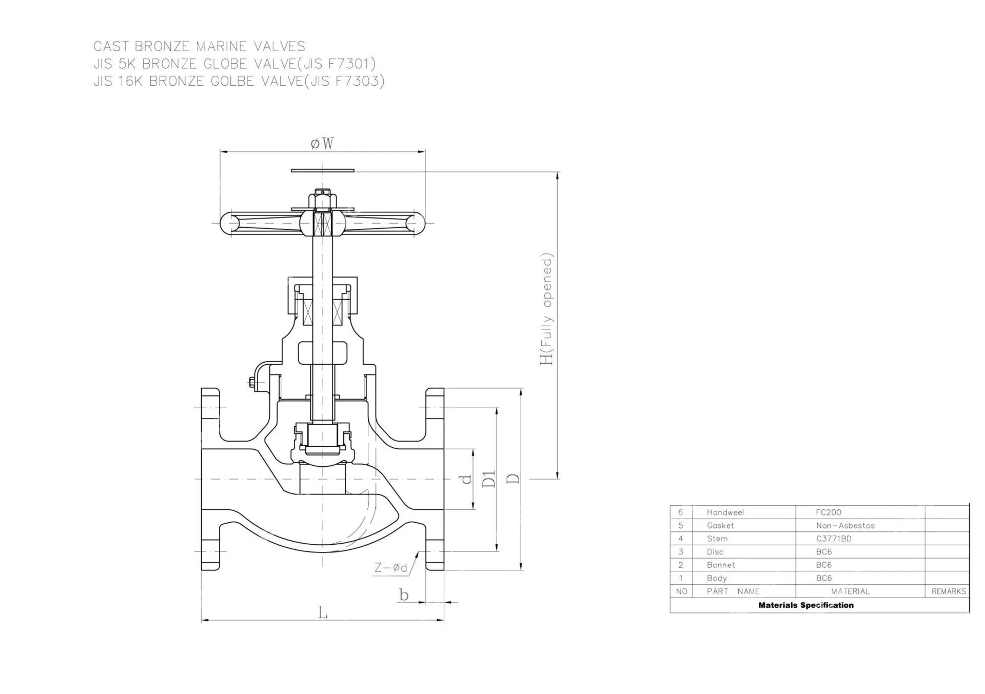 Cast Bronze BC6 Globe Valve, JIS 7301, 40A, 5K, 1-1/2 IN, FF