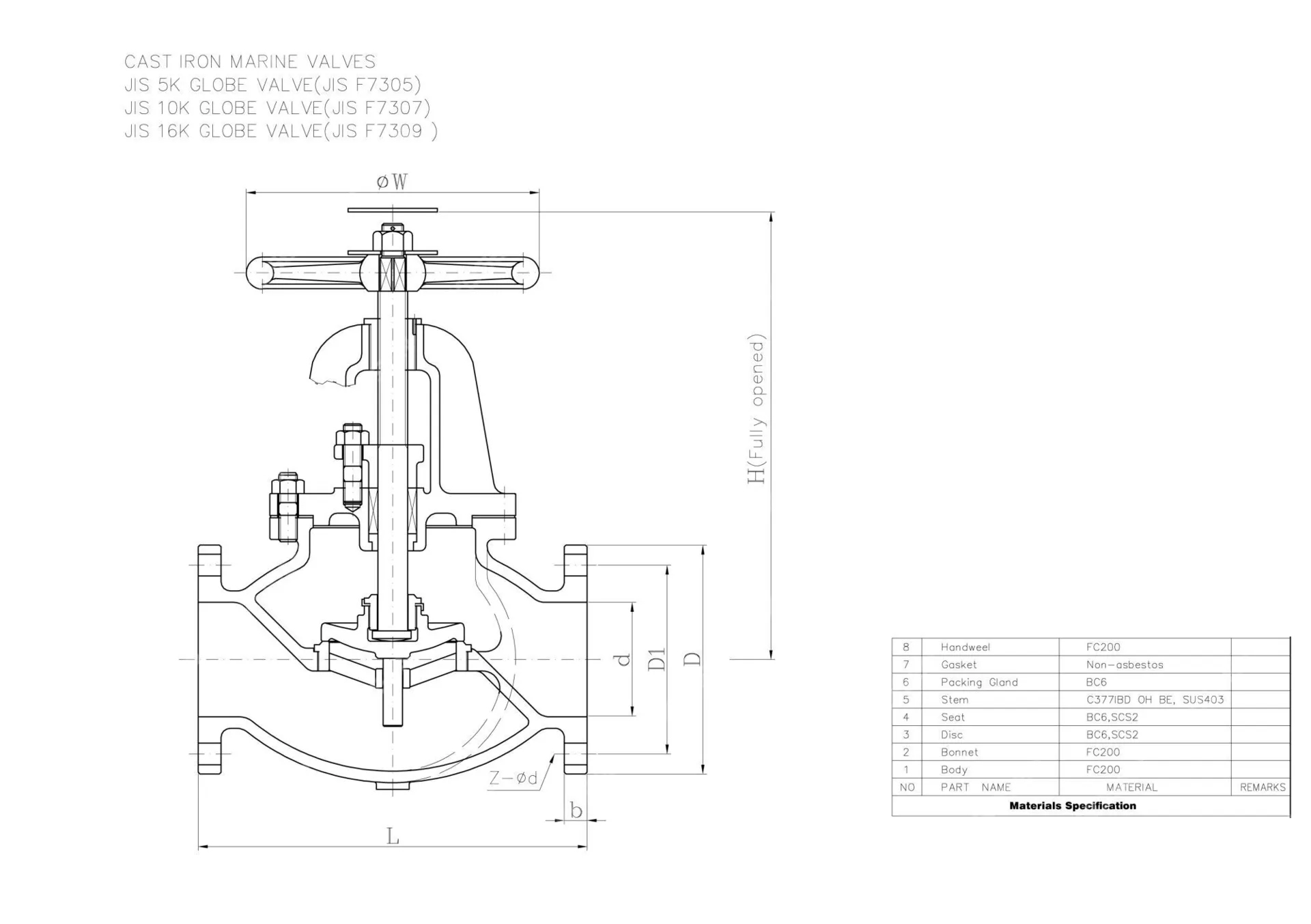 Cast Iron FC200 Globe Valve, JIS F7305, 50A, 5K, 2 IN, FF
