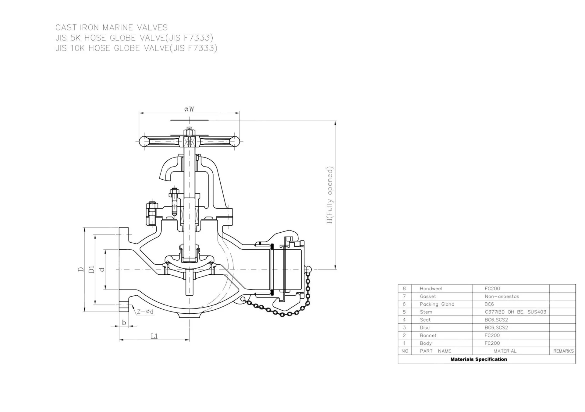 Cast Iron Hose Globe Valve, JIS F7333, FC200, 5K, 50A, 2 IN