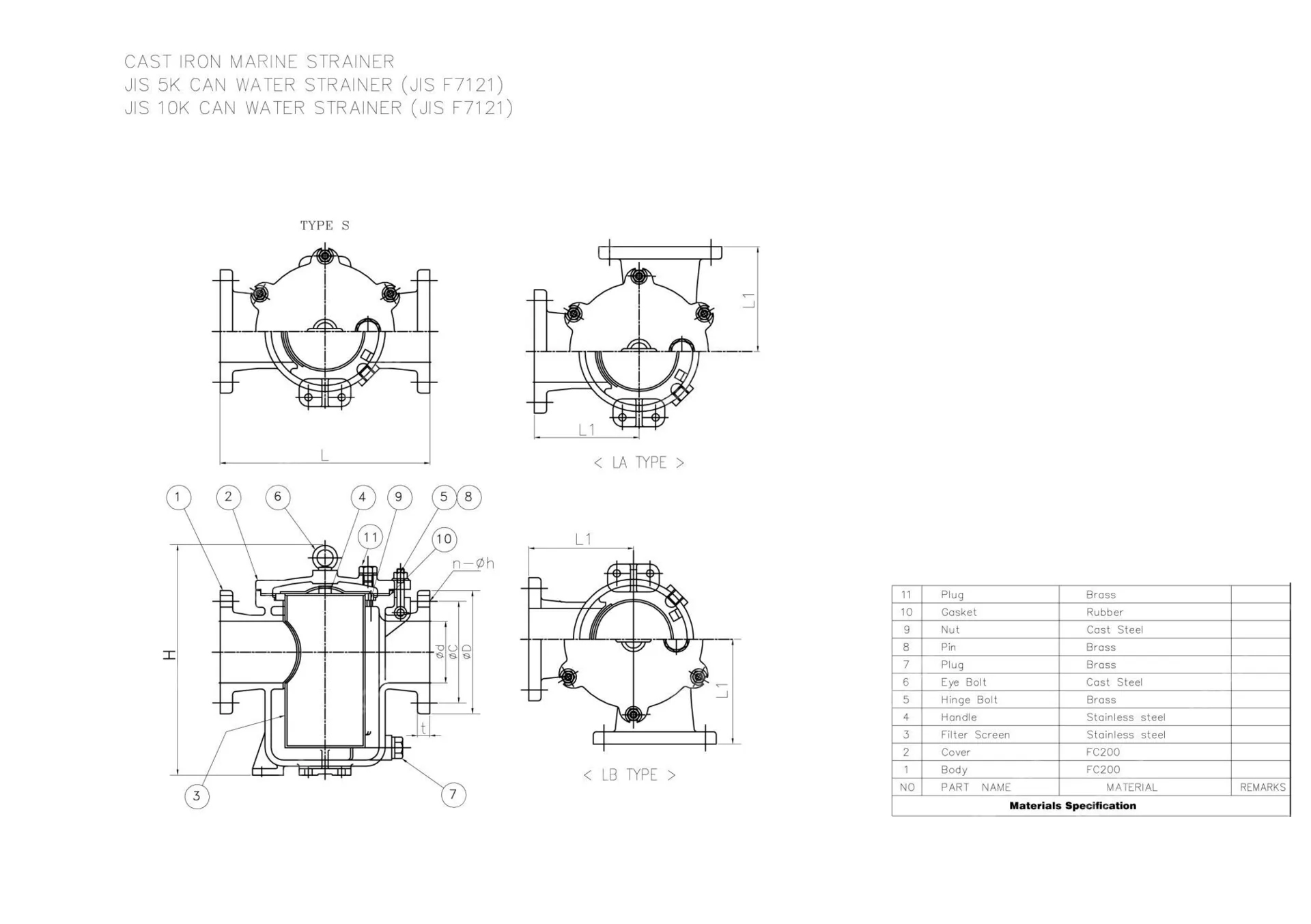 Cast Iron Water Strainer, JIS F7121, FC200, 200A, 10K, 8 IN