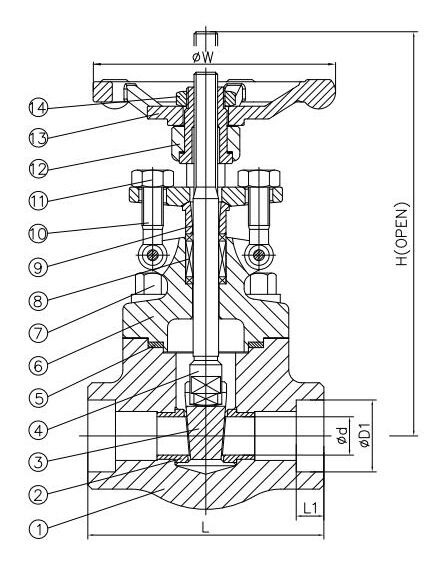 Class 800 LB Gate Valve, API 602, ASTM A105N, 1 IN, DN25, SW