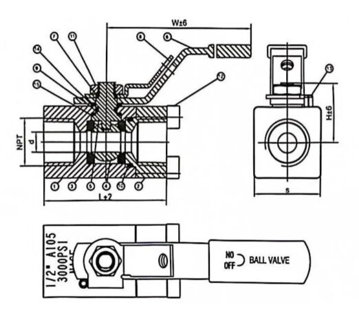 Compact Forged Ball Valve, ASTM A105, 3/4 IN, 3000 PSI, FNPT