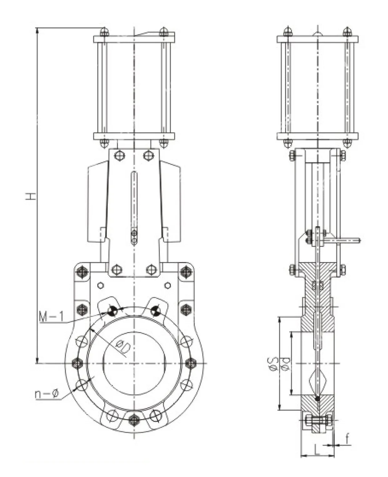 Ductile Iron GGG40 Knife Gate Valve, 20 IN, CL150, Pneumatic