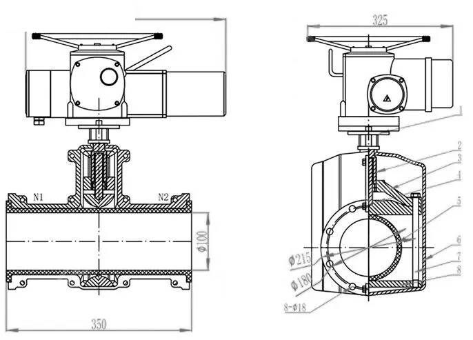 Electric Actuated Pinch Valve, Cast Iron, DN100, PN16