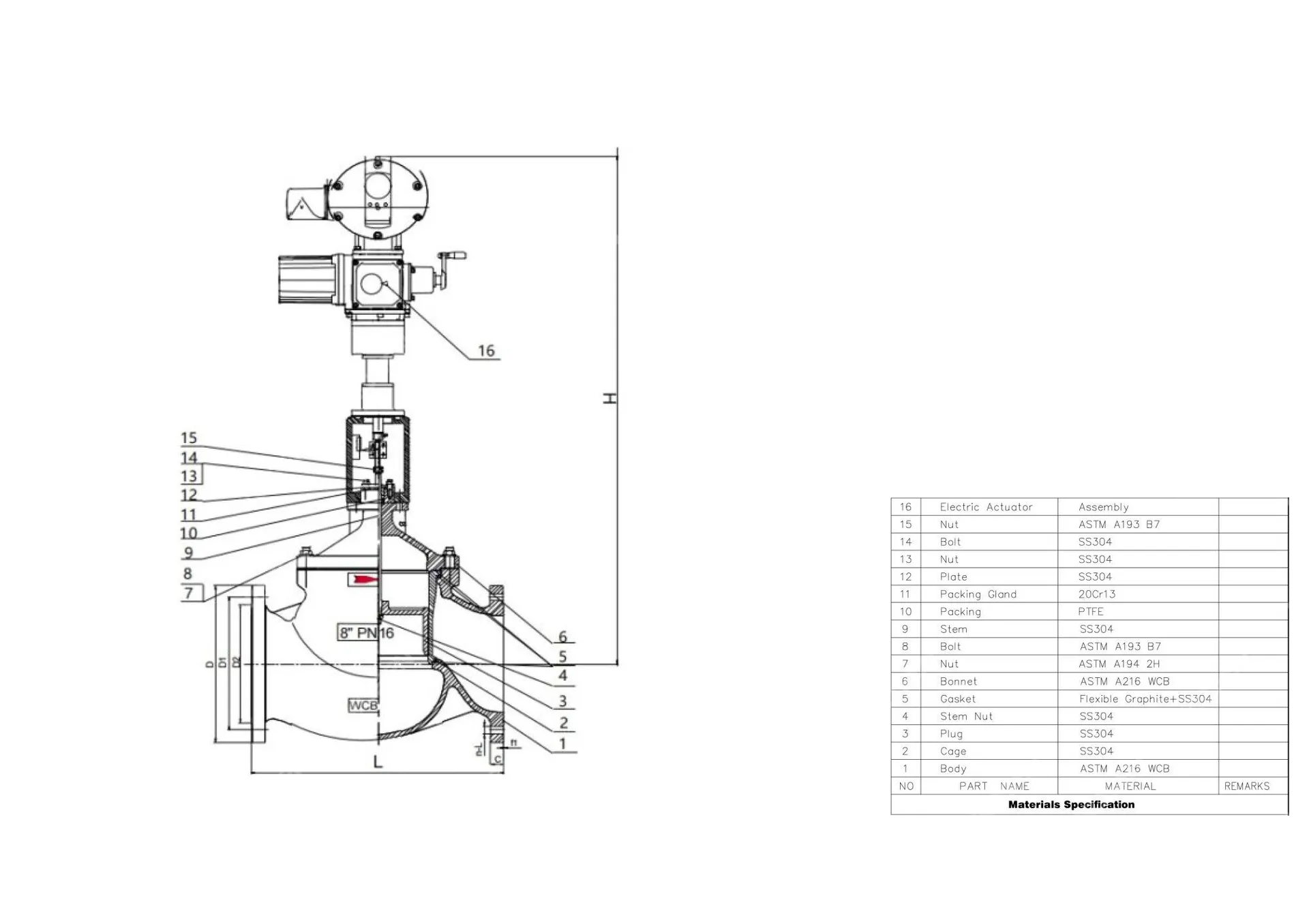 Electric Control Valve, ASTM A216 WCB, DN80, PN16, RF
