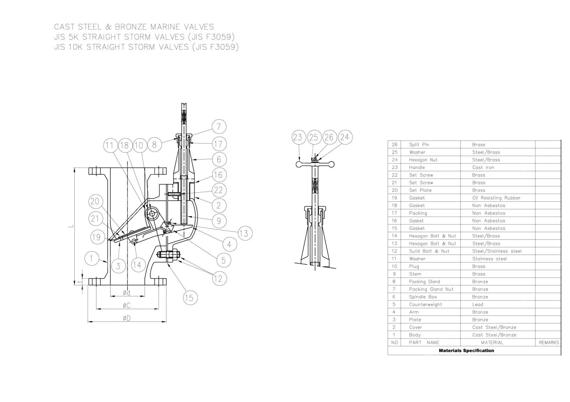 JIS F3059 Straight Storm Valve, JIS SC480, 5K, 100A, 4 Inch