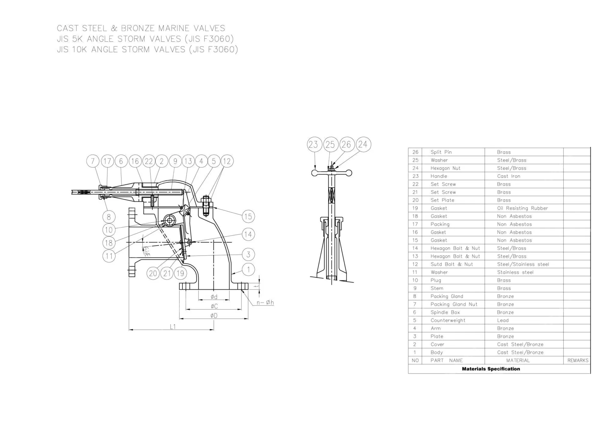 JIS F3060 Angle Storm Valve, Bronze, 5K, 125A, 5 Inch, FF