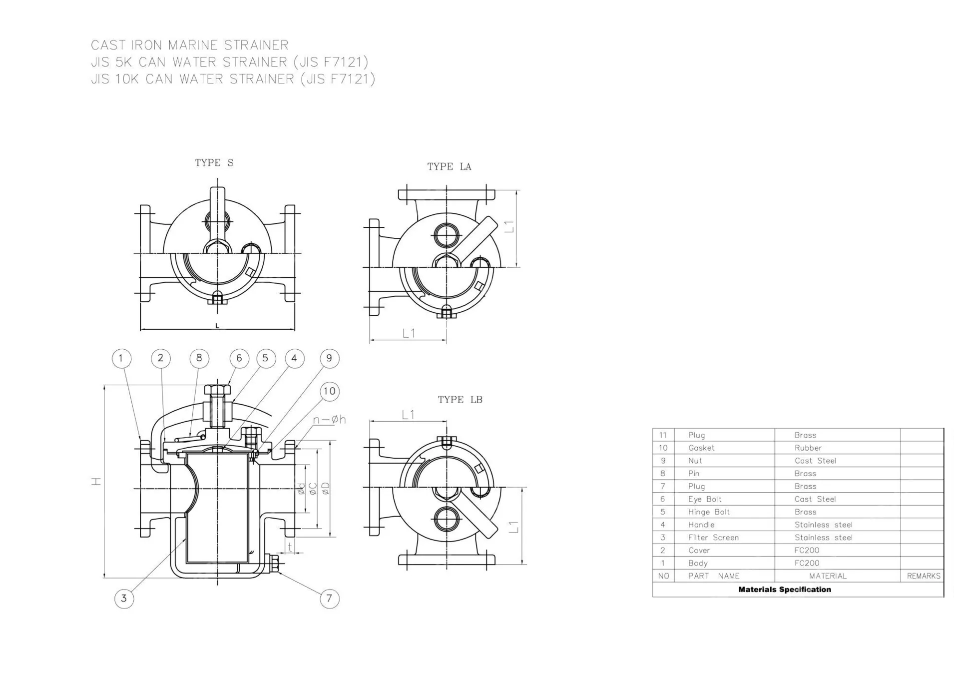 JIS F7121 Can Water Strainer, JIS FC200, 65A, 5K, 4 IN, FF