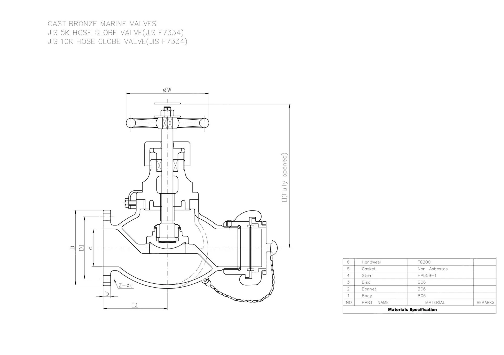 JIS F7334 Hose Globe Valve, Bronze BC6, 40A, 10K, 1-1/2 Inch