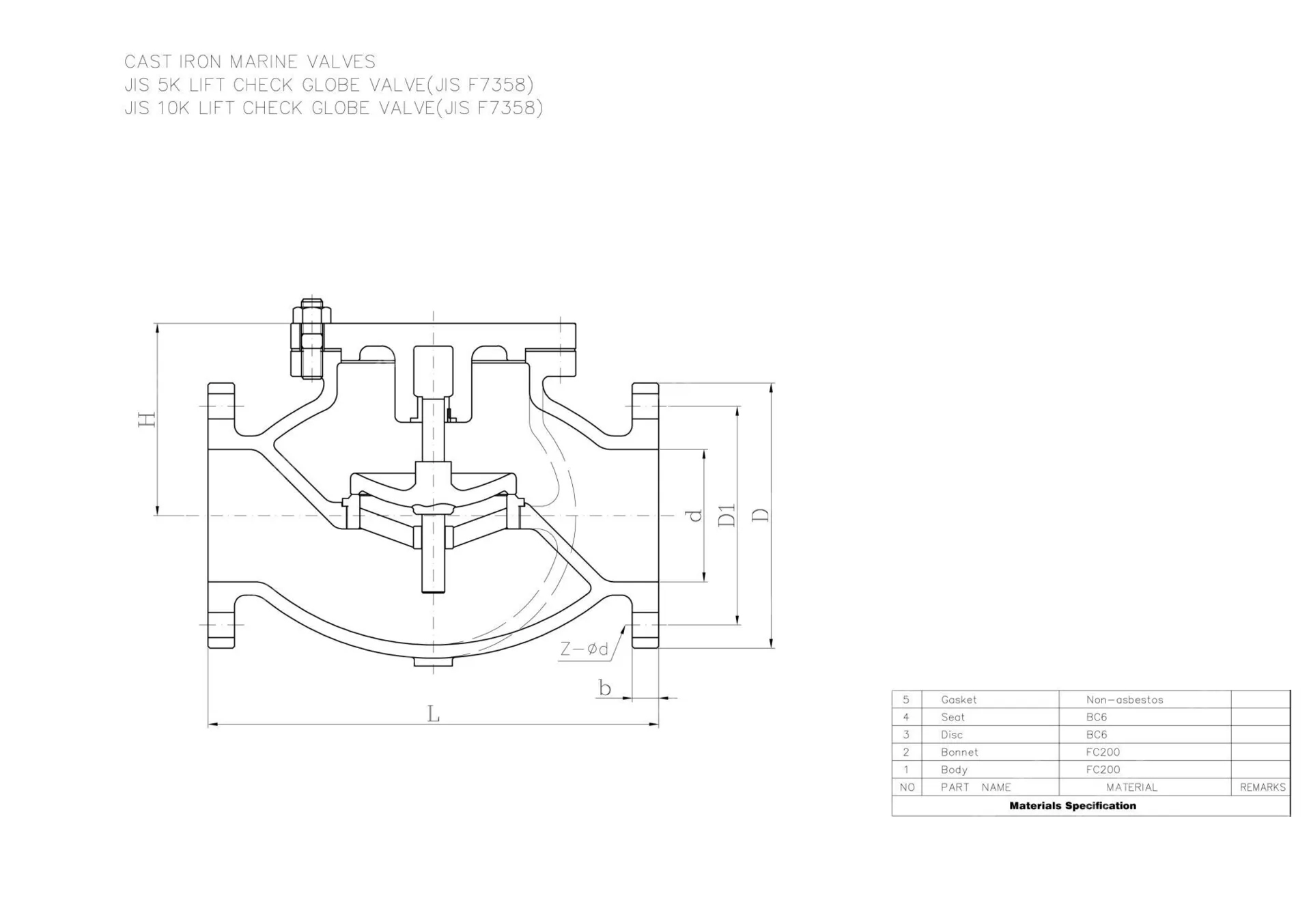 JIS F7358 Lift Check Globe Valve, FC200, 50A, 2-1/2 IN, 5K
