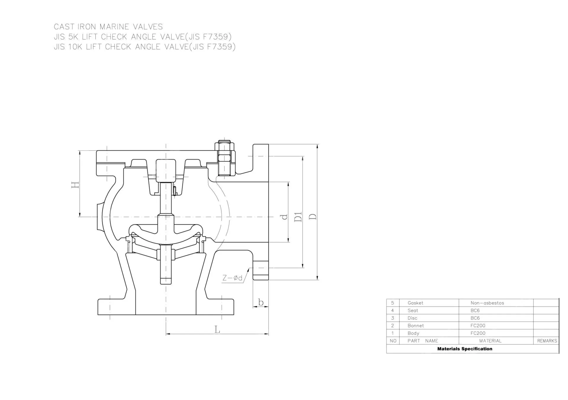 JIS F7359 Lift Check Angle Valve, JIS FC200, 80A, 5K, 3 Inch