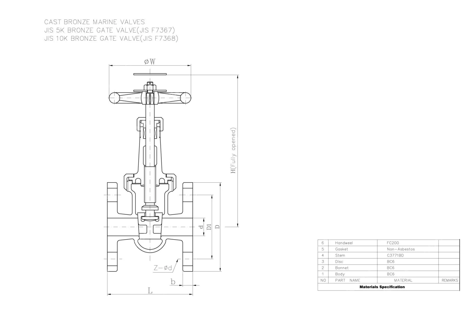JIS F7368 Marine Gate Valve, BC6, 25A, 5K, 1-1/2 Inch, NRS