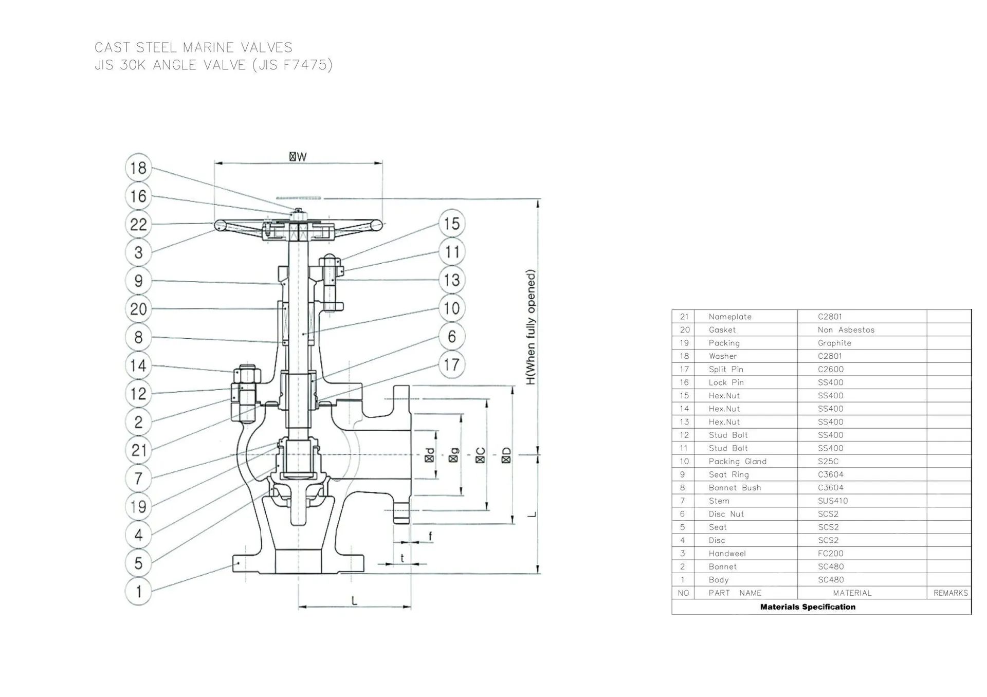 JIS SC480 Angle Globe Valve, JIS F7475, 32A, 30K, 1-1/4 Inch