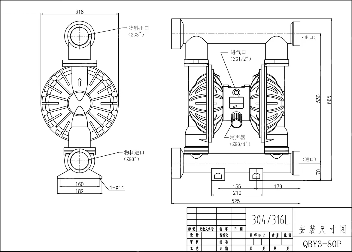 Plastic Diaphragm Pump, PP, PVDF, PTFE, DN10-DN125, Threaded