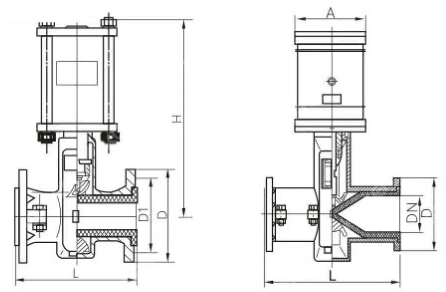Pneumatic Actuated Pinch Valve, ASTM A126 B, 6 Inch, 150 LB