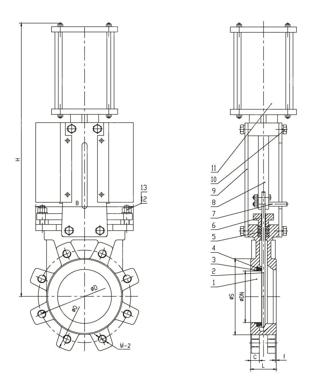 Pneumatic Knife Gate Valves, A351 CF8M, 10 Inch, 150 LB, Lug