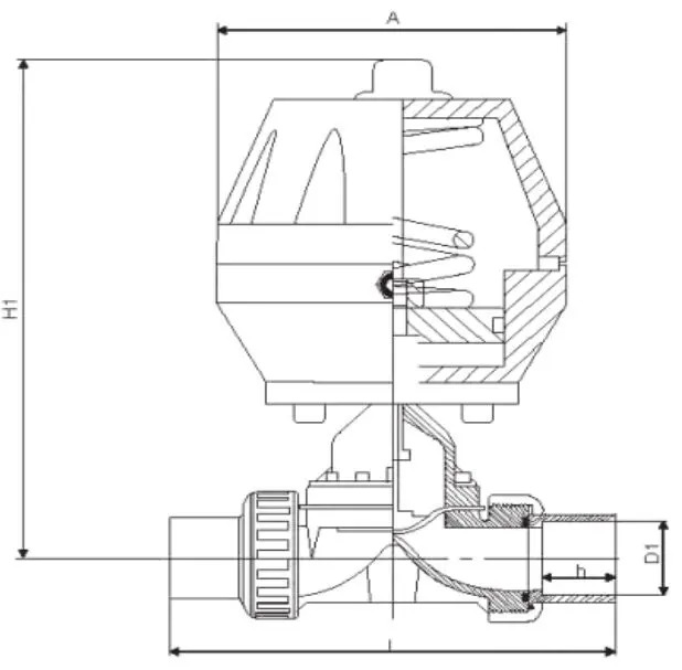 PPH Diaphragm Valve, DN25, PN6, 1 Inch, Pneumatic Actuated
