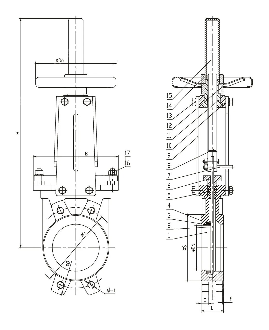 Rising Stem Knife Gate Valve, A351 CF8M, DN100, PN10, 4 Inch