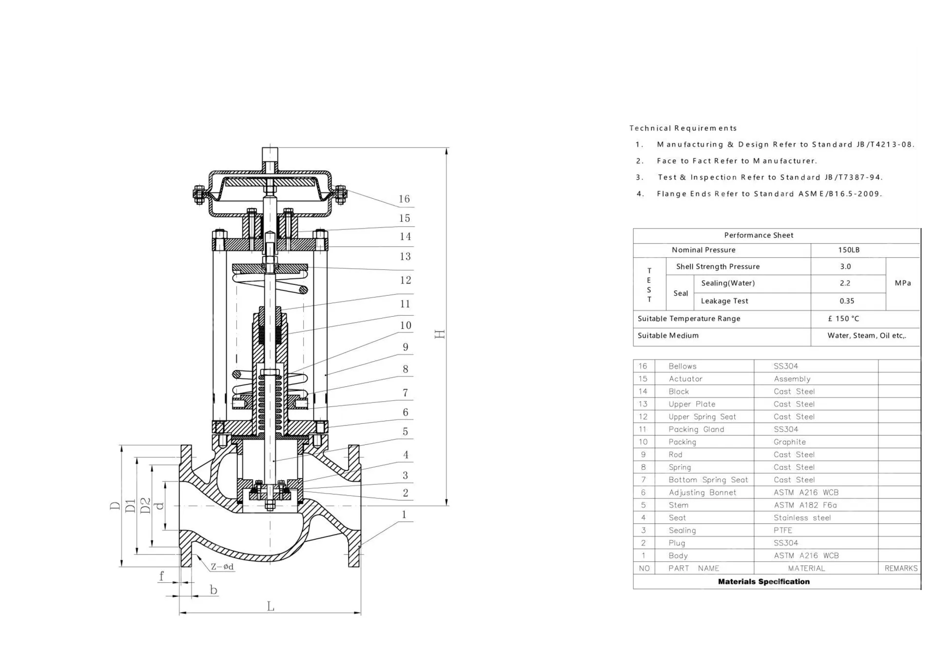 Self-operated Pressure Regulating Valve, WCB, 5 Inch, 150 LB