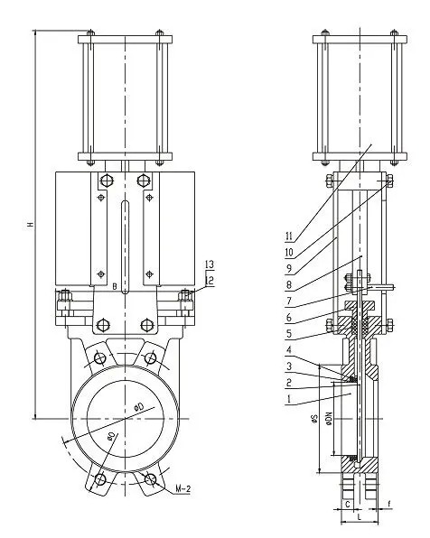 Stainless Steel Knife Gate Valves, A351 CF8M, DN50, 2 Inches
