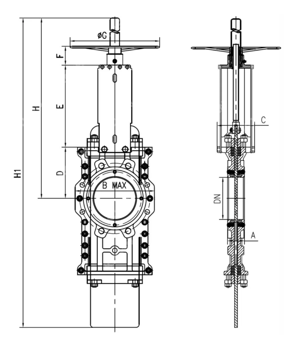 Through Conduit Knife Gate Valve, ASTM A351 CF8, DN100, PN10