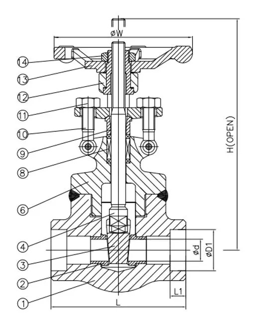 Welded Bonnet Gate Valve, API 602, ASTM A105N, CL800 LB, SW