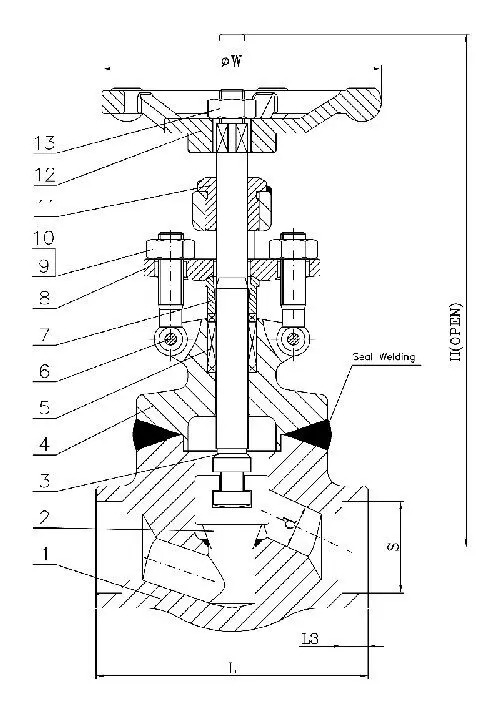 Welded Bonnet Globe Valves, API 602, A105N, 1-1/2 IN, CL300, SW