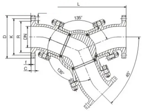 Y-Type Three-Way Ball Valve, A351 CF8, DN65, PN16, Pneumatic