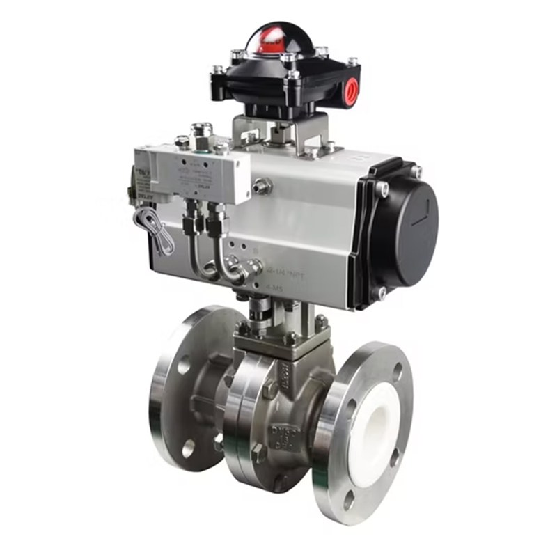 Pneumatic Actuator PTFE PFA Lined Flange Ball Valve For Air Treatment